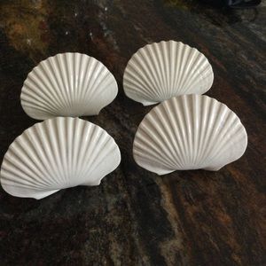 Seashell Napkin Holders Handmade Pottery Set of Four Ceramic Scallop Shell